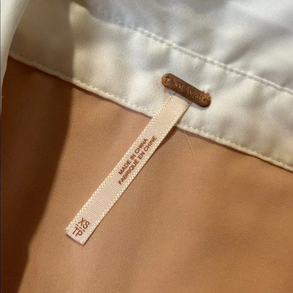 Free People Blouse Hidden Button Down Front. Size XS. Sheer Satin Trim. Pocket